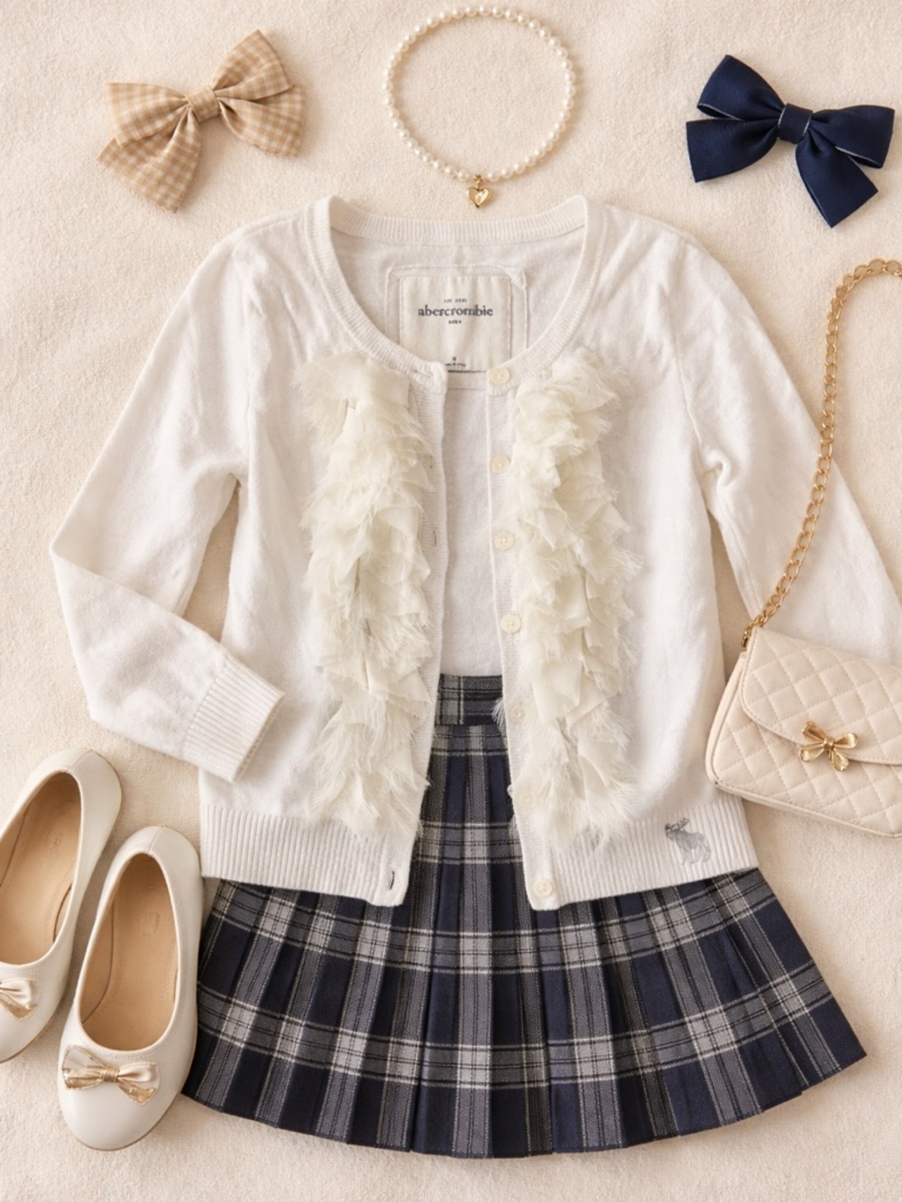 Abercrombie Kids White Ruffle Cardigan Sweater Button Front Girls Medium Boho